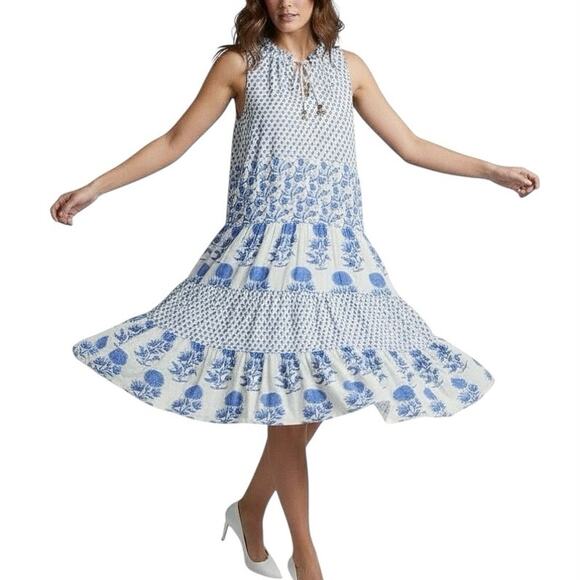 Chelsea & Theodore Royal Floral Tiered Midi Dress - 2X - Picture 1 of 4